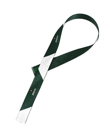 Cordão de segurança para celular com uma estampa da Spaten em branco sobre um fundo verde e branco.