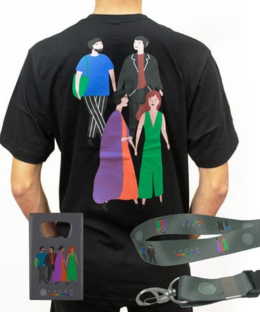 imagem composta por uma camiseta, abridor e cordão