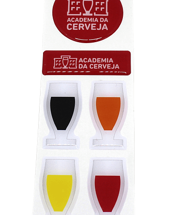 Adesivo vermelho com logomarca Academia da Cerveja.