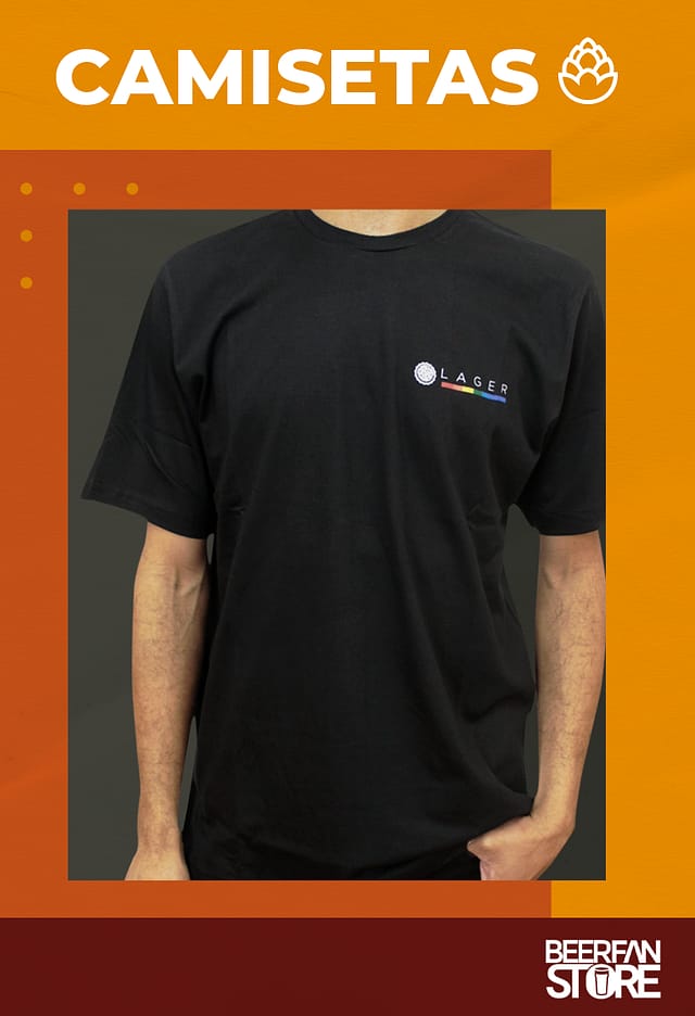 Banner temático com a palavra 'Camisetas', acompanhado de uma imagem de um modelo usando uma camiseta preta. Abaixo há o logotipo 'BeerfanStore